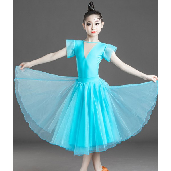 Turquoise ballroom dance dress for girls kids waltz tango latin ...