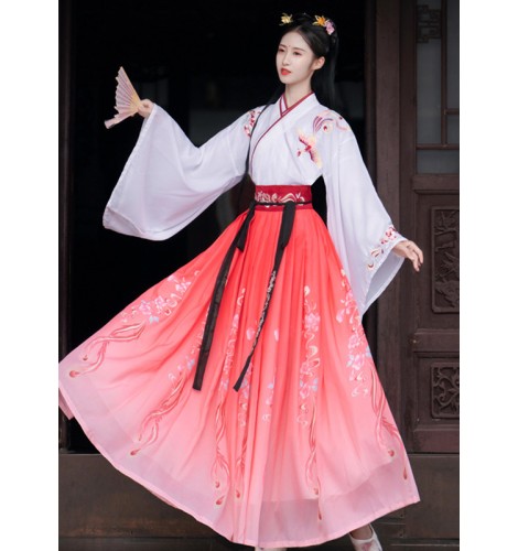 Women's chinese hanfu chinese traditional white with pink princess ...