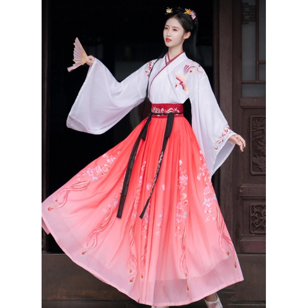 Hanfu : Women's chinese hanfu chinese traditional white with pink ...
