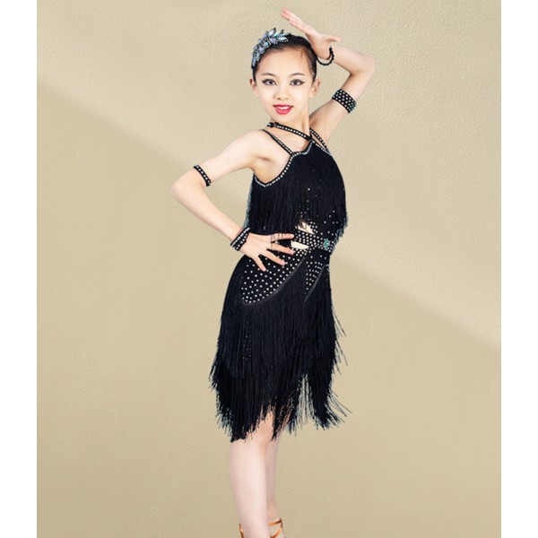 Girls Professional Latin Dance Dress White Fur Latin Dress