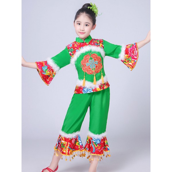 China Folk Dance Drum Dance Costume Yangko Dance Royalblue