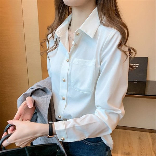 Office Long Sleeve White Woman Shirt Korean Chiffon Women Blouse