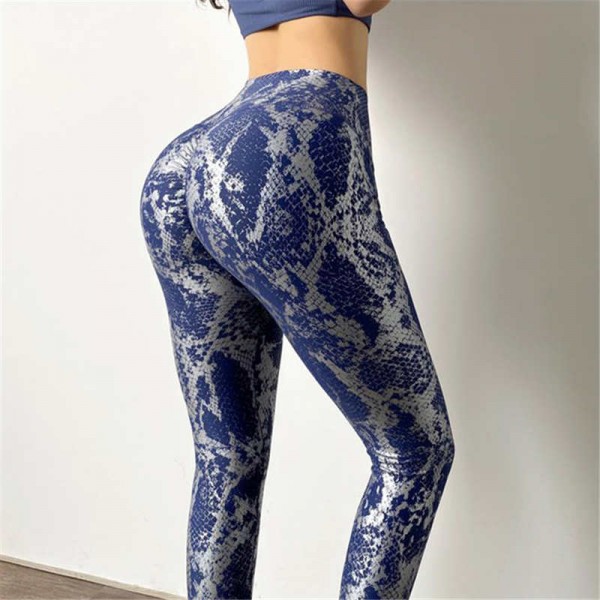 High elastic snakeskin pattern peach hip Sports fitness pants high waist  hip quick-drying sports pants tight stretch yoga pants