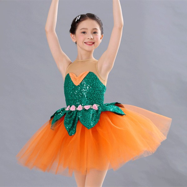 Orange Girls Tutu Skirt, Ballet Dance Costume