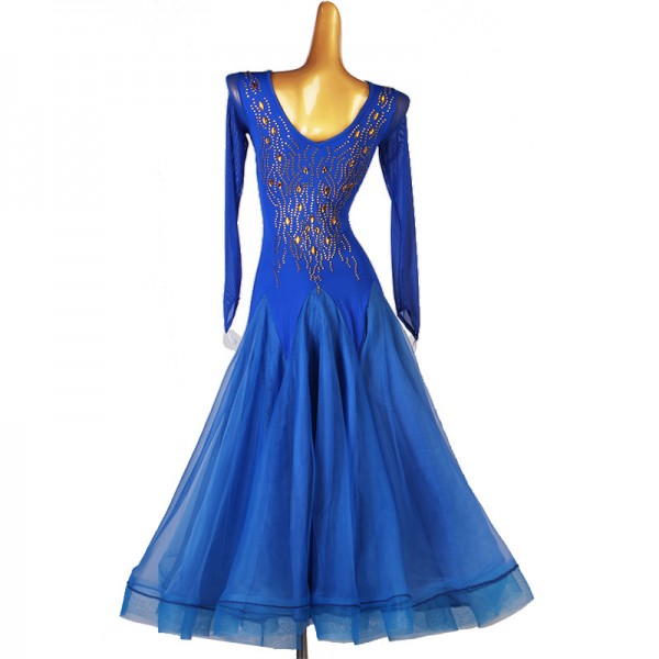 Women girls royal blue red competition ballroom dance dresses tango ...