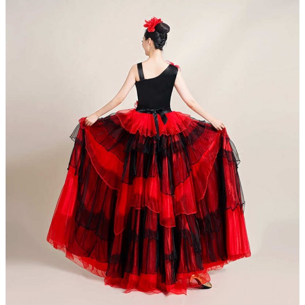 Red with black Spanish flamenco dance dresses for women girls Opening ...