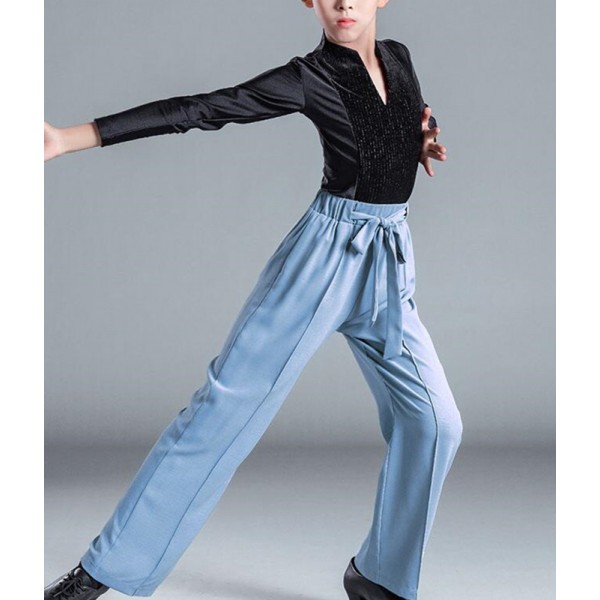 Boys kids black white latin ballroom dance shirts and pants juvenile  practice traning waltz tango jazz dance tops and wide leg trousers for  children