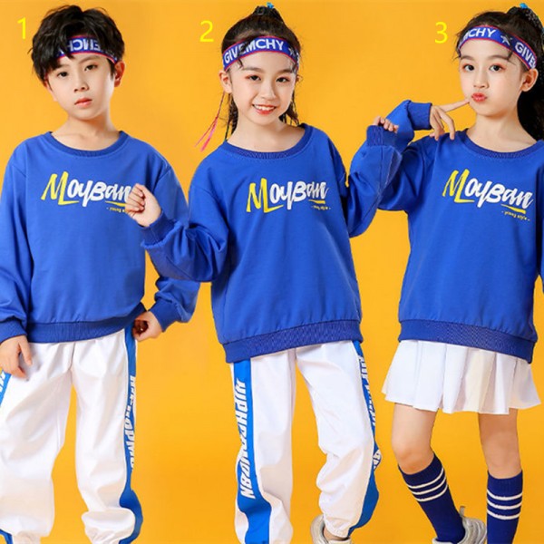 Girls boys white royal blue stage performance hiphop rap street Jazz ...