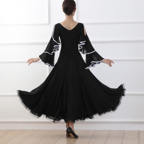 Women girls black with white competition ballroom dance dresses stage ...