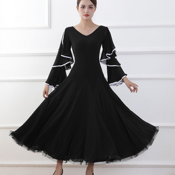 Women girls black with white competition ballroom dance dresses stage ...