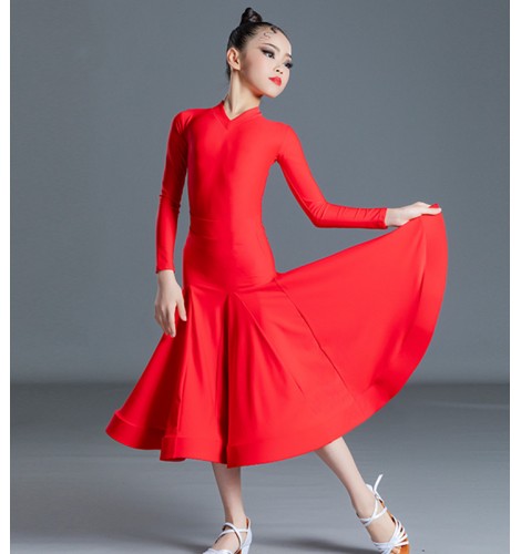 Red blue ballroom dancing dress for girls kids stage performance modern ...