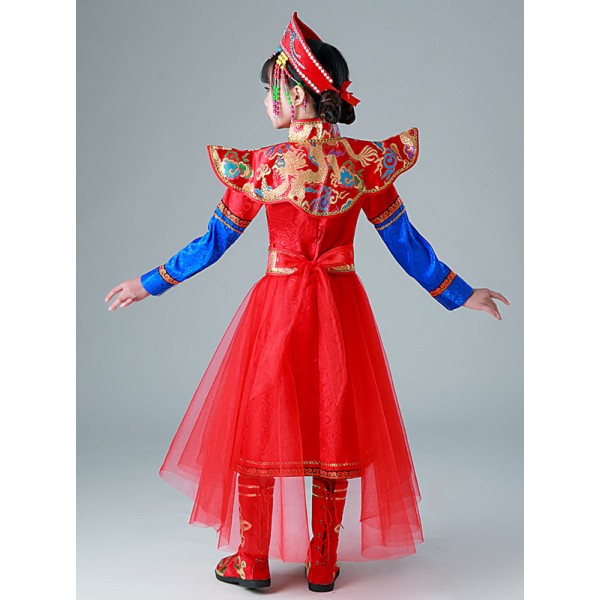 Red folk dance cosplay stage performance Dance clothes Costume Mongolian  gowns dress Women clothing…