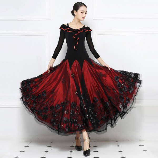 Women purple red ballroom dancing dresses modern foxtort tango smooth ...