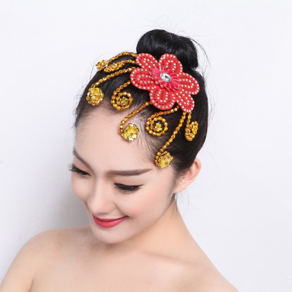 Women girls Ethnic modern dance headdress Latin Yangge dancing Hair ...