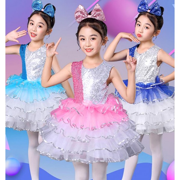 Children's silver sequined leather jazz dance costumes gogo