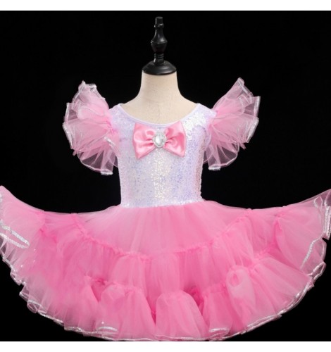 Children'toddlers yellow blue pink white sequins jazz dance dress tutu ...