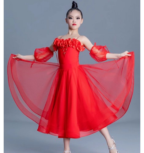 Girls kids red ballroom dance dresses pageant birthday party ball gown ...