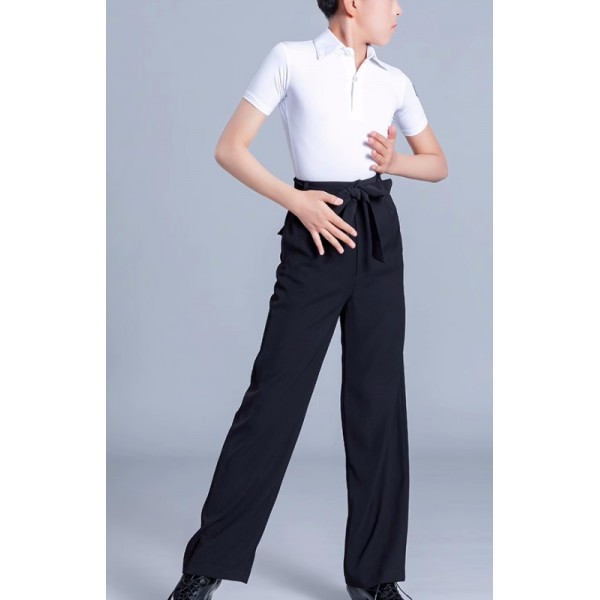 Boys kids toddlers white black latin ballroom dance shirts and pants modern  dance salsa chacha stage performance costumes for children