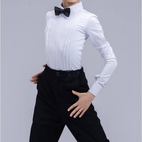 Boys kids white latin ballroom dance shirts juvenile junior waltz tango ...