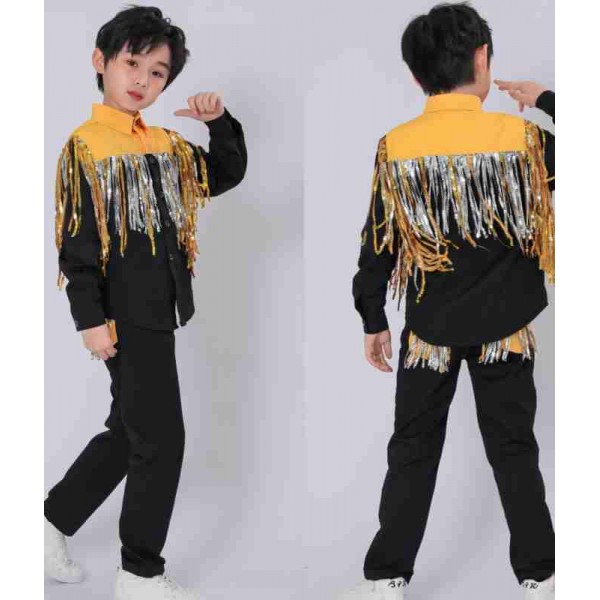 Children Boy girls black with green hip-hop street dance costumes gogo  dancers rapper stage performance outfits for boys girls model show clothes  for