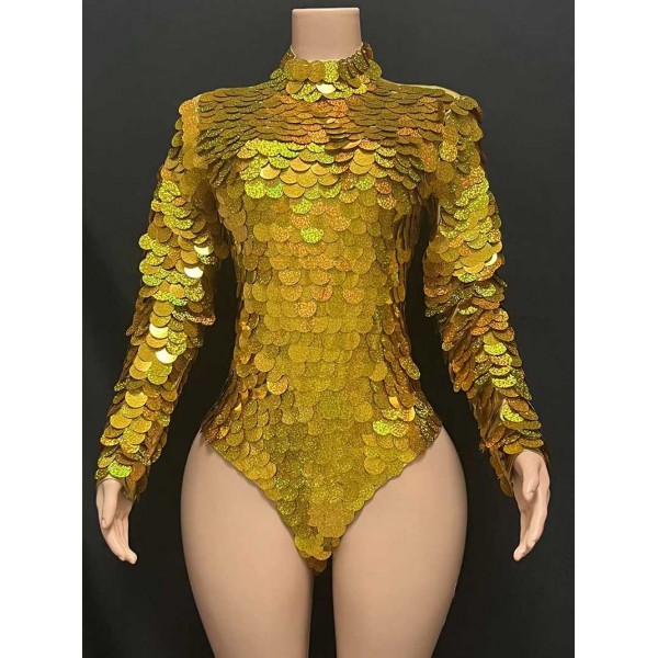 Gold sequins Jazz dance leotards for women girls gogo dancers singers dance  Jumpsuits Host stage evening T catwalk catsuits for female