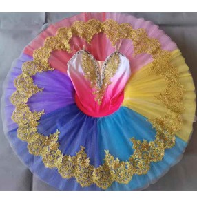 Girls toddlers rainbow colorful ballet dance dresses kids flat tutu skirts ballerina classical little swan lake party competition ballet dance costumes for children