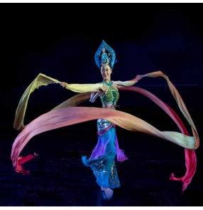 Classical Fairy Dunhuang flying dance long silk ribbon for women girls Water sleeves dance silk scarf colorful flowy streamer