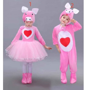 Halloween Xmas Party cosplay Piggy show costume Pink Pig dress up outfits forchildren parent-child Cartoon animal jumpsuits for kids