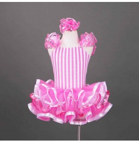 Girls toddlers pink striped tutu skirts jazz dance wear ballerina ballet dance costumes modern dance outfits Party Dress up Ball gown for kids