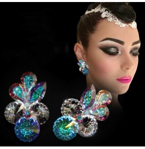 Women turquoise bling ballroom latin dance earrings salsa rumba chacha tango party performance earring