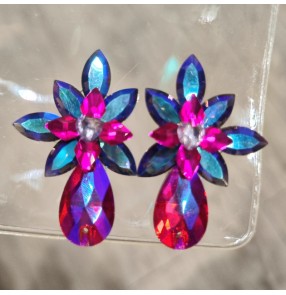 Blue with pink diamond competition latin ballroom dance earrings for women girls event party singers host earring