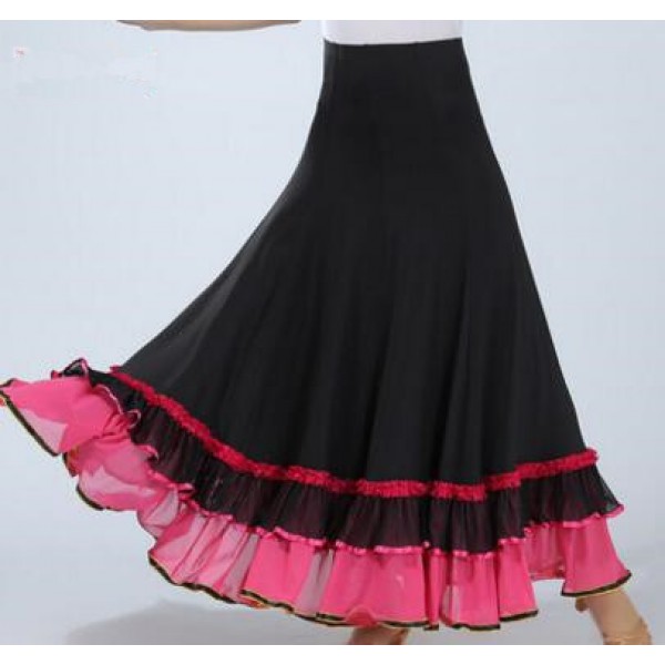 Women's long big expansion ruffles hem latin ballroom dance skirts