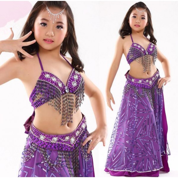White Belly Dance Costume With Purple Bra