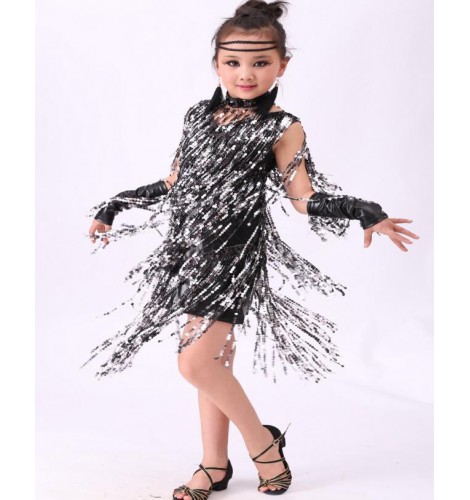 Children Latin Dance Wear : Gold silver black red sequins ...