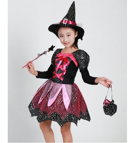 Halloween&Christmas Costume : Black fuchsia hot pink patchwork long ...