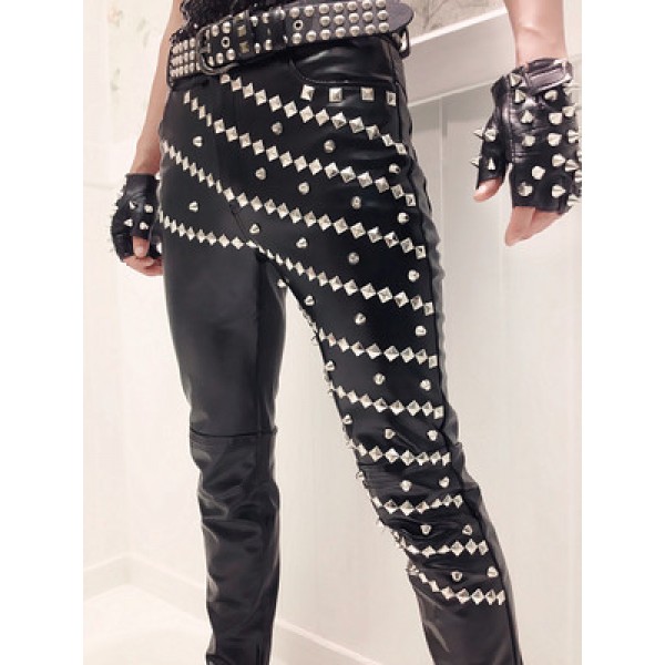 Black Pu Leather Rivet Fashion Youth Mans Male Men S Stage