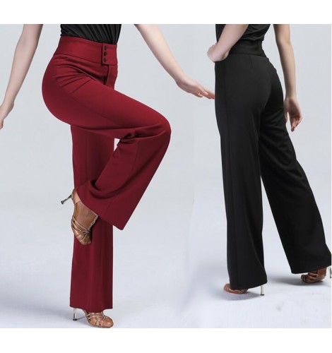 black red long length high waist women s ladies female loose wide legs swing competition practice performance professional latin ballroom dance pants trousers 4395