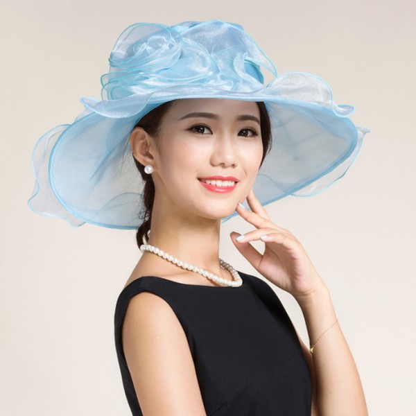 large blue wedding hat