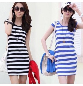 striped girls women's ladies korean style fashion A Line slim dresses