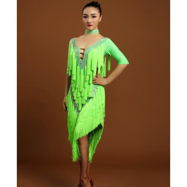 neon green fringe dress