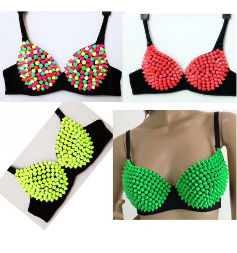 AK-Trading Sexy Neon Green Spike Punk Clubwear Spiked Padded Party