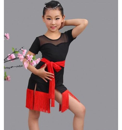Neon orange fuchsia hot pink multi layers fringes tassels girls competition  performance ballroom latin salsa dance top and pants outfits