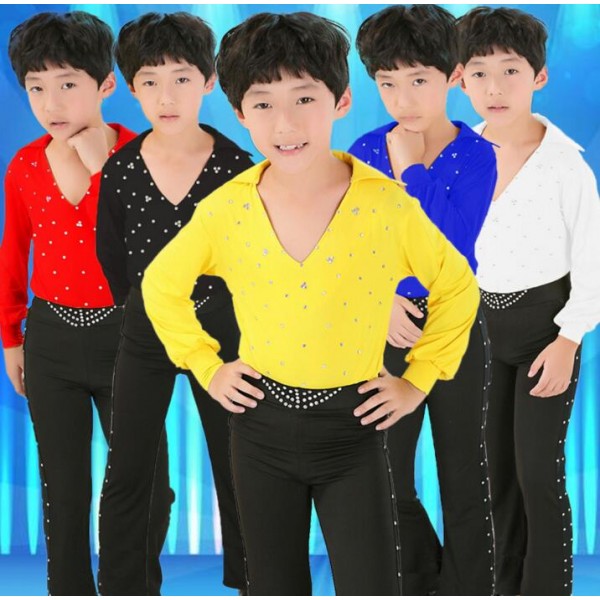 Children blue black Latin dance shirts pants Boys ballet dance