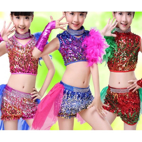 Hip Hop Dance Costumes for girls Jazz Dance Dress Jazz dance children  Costume Girls sequins modern hip hop hip hop hip hop boys Drum Show