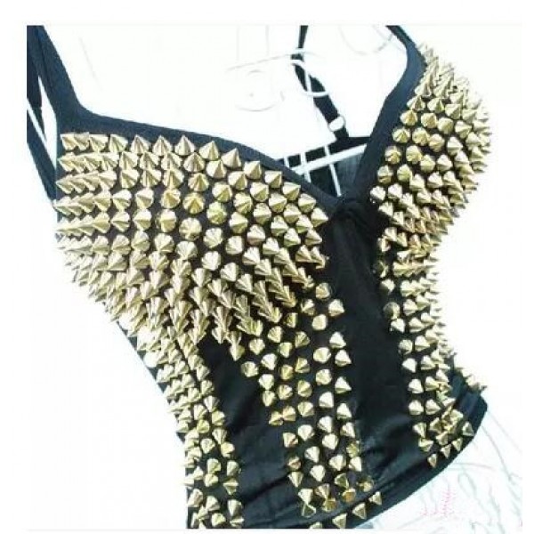 Silver gold sexy fashion rivet strap vest stage performance women's jazz  dance modern dance club wear ds singer dance costumes tops