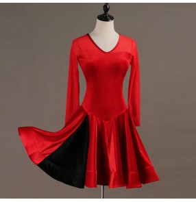 Stage Wear Latin Dance Dress Black Mesh Embroidery Top Red Sexy Slit Long  Skirts Costumes Women Clothes Performance DNV10089 From Qiyuancai, $43.83