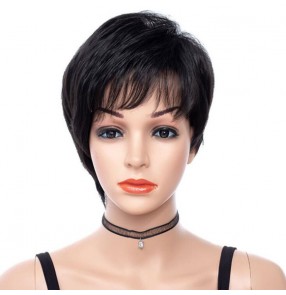  African American Short black Wig Temperature Synthetic Hair Fluffy Wigs Hand Made Top Wig Heat Resistant 