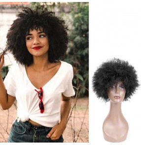 Afro Human hair Wig for Women African Black Color virgin hair Short Wig daily use or cosplay wig