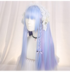 Air bangs lolita style drama cosplay princess hair student princess gradient long straight hair wig 