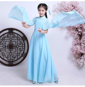 Ancient Chinese folk dance dresses light blue  for girls fairy children piano stage performance drama princess competition drama cosplay dresses